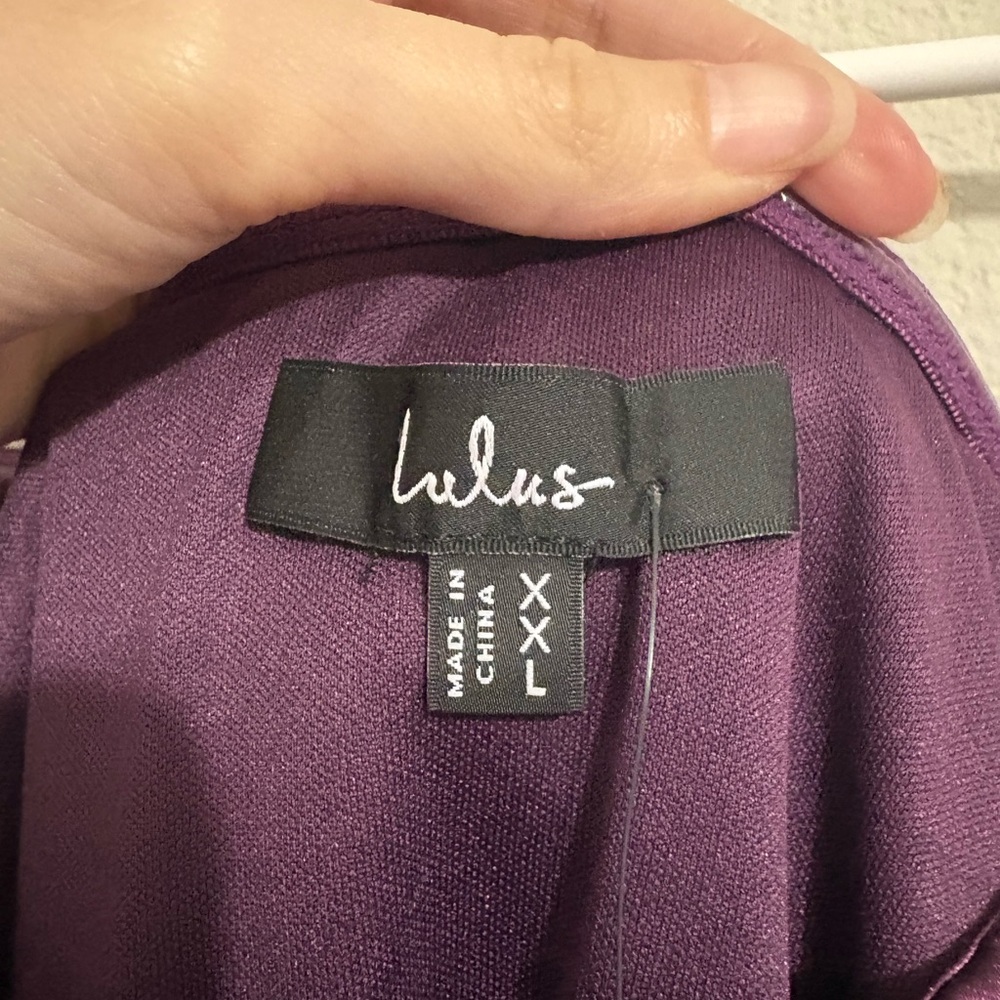Lulu's Off-the-Shoulder Satin Mini Dress in Plum - Picture 5 of 5